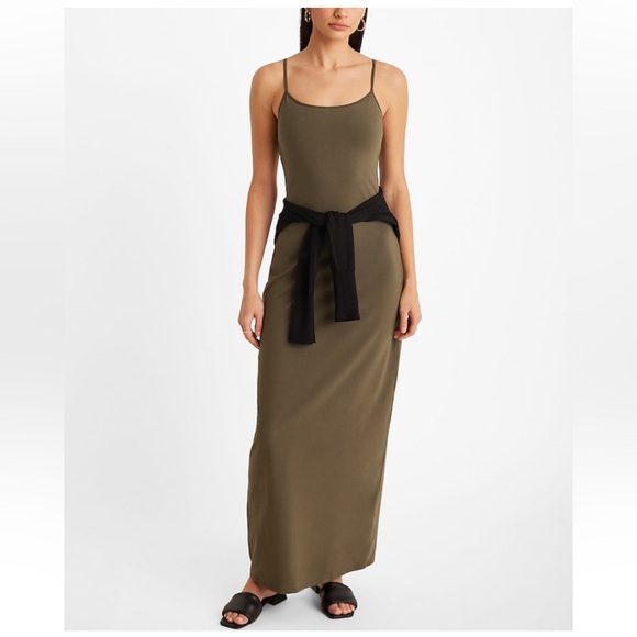 NWT Express Scoop Neck Sleeveless Maxi Bra Cami Dress Olive Green Size Medium - Picture 1 of 4